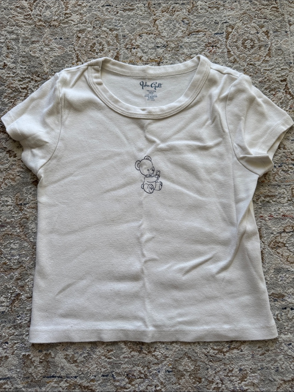 Brandy Melville White Short-Sleeve Tee with Small Teddy Graphic